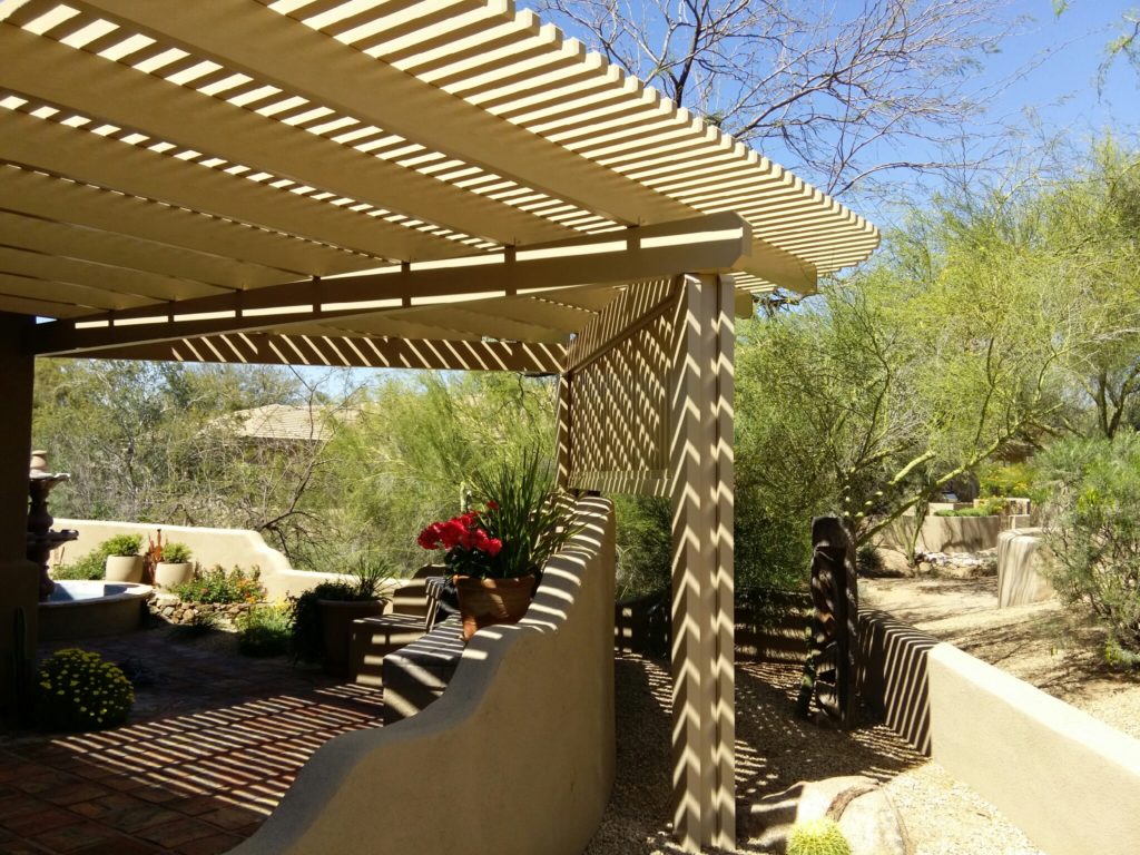 Alumawood lattice patio cover installed by Royal Covers of Arizona in Scottsdale, AZ.