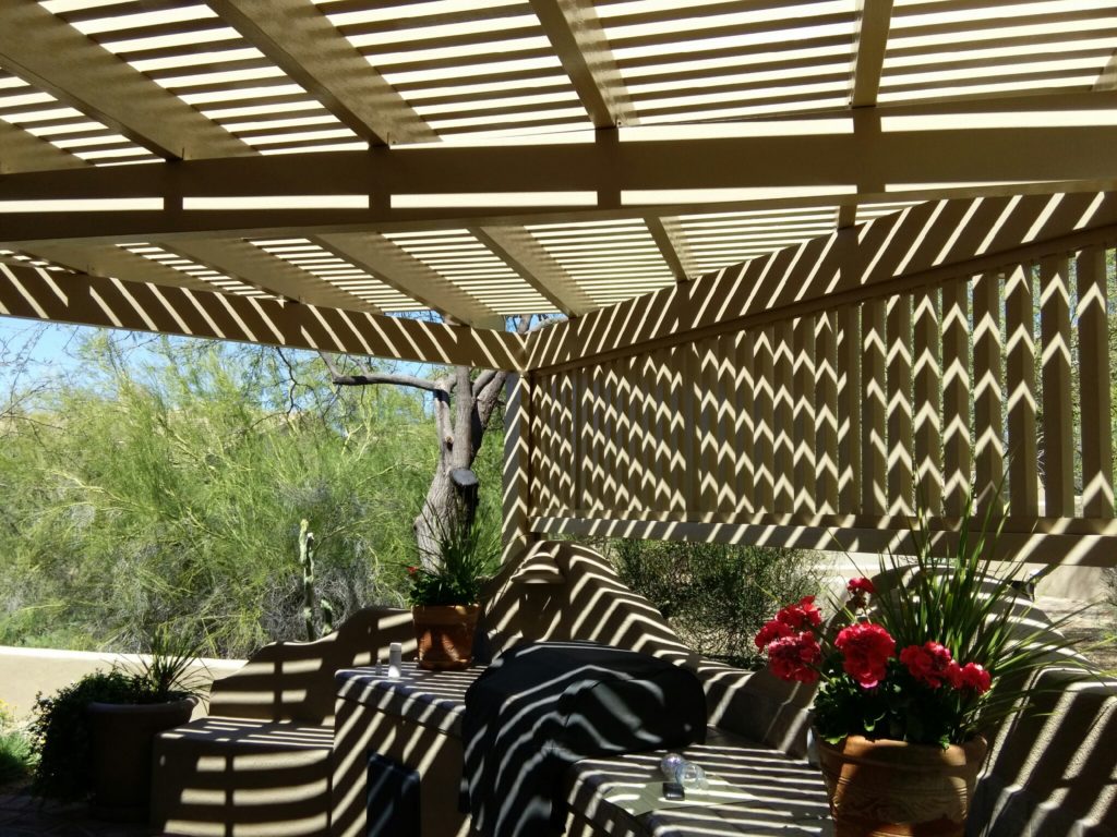 Alumawood lattice patio cover installed by Royal Covers of Arizona in Scottsdale, AZ.
