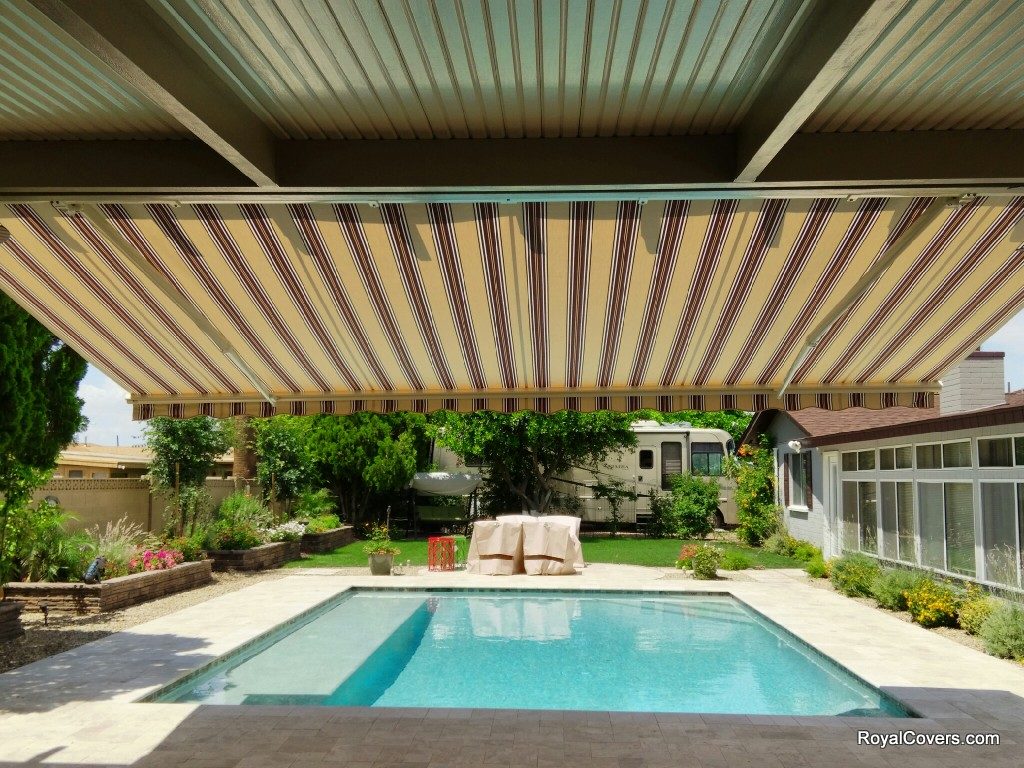 Freestanding Alumawood solid patio cover installed by Royal Covers of Arizona in Mesa, AZ.