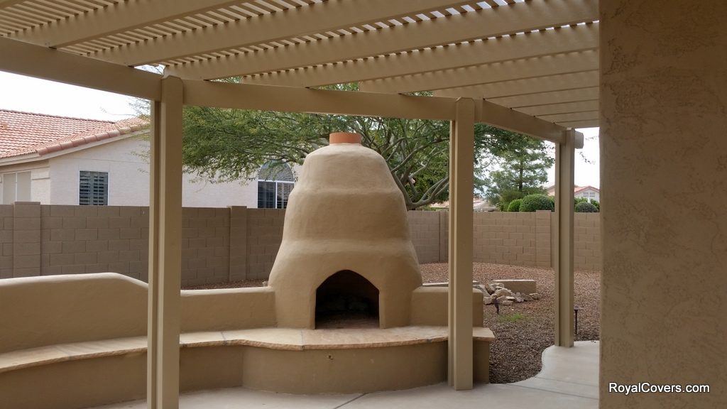 Alumawood lattice patio cover installed by Royal Covers of Arizona in Sun Lakes, AZ.