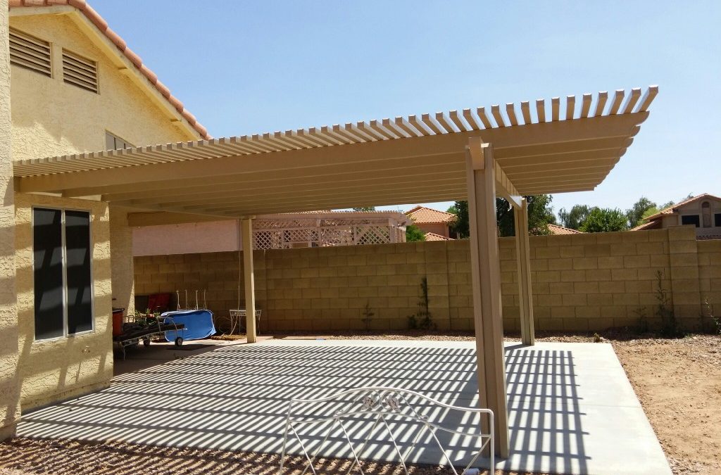 Alumawood open lattice patio cover installed by Royal Covers of Arizona in Mesa, Arizona.