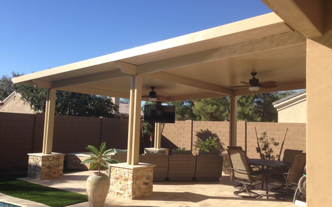Outdoor Dining and TV Area with Alumawood Patio Cover