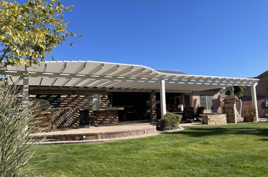 Large Alumawood Lattice Patio Cover Off Back of Home