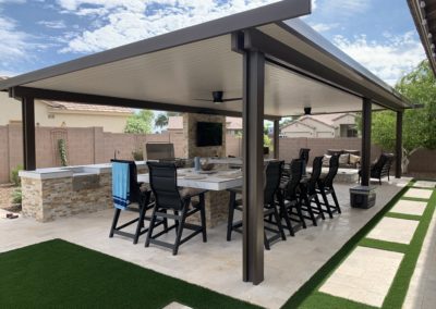 Alumawood Pergola over Outdoor Kitchen BBQ Seating Area