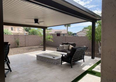 Alumawood Pergola over Outdoor Kitchen BBQ Seating Area