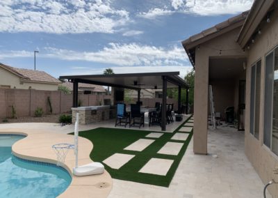 Alumawood Pergola over Outdoor Kitchen BBQ Seating Area