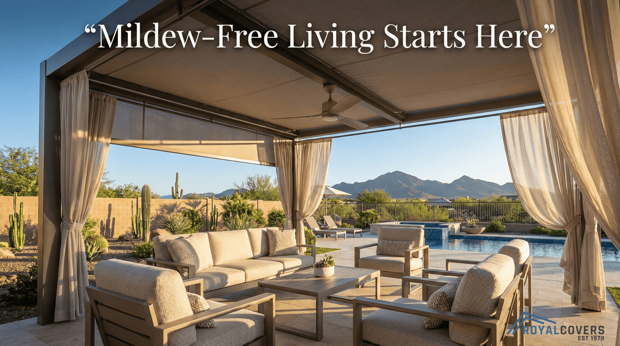 Phoenix home with Royal Covers patio system providing mildew-free protection for outdoor furniture.