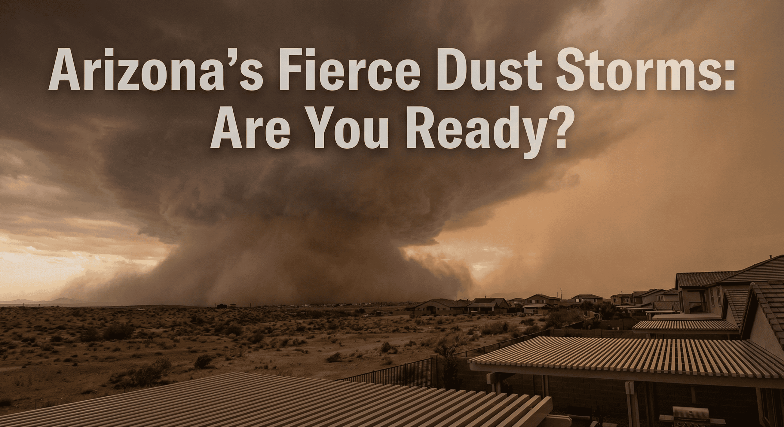 Haboob storm approaching neighborhood with Alumawood patio cover in foreground
