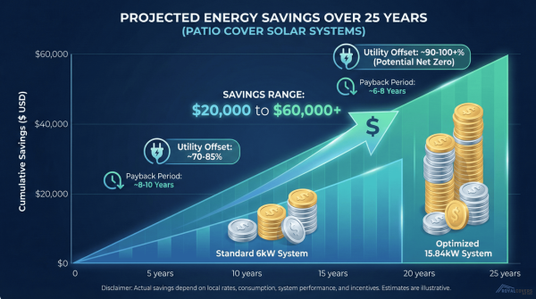 Infographic showing projected energy savings of solar panels over 25 years.