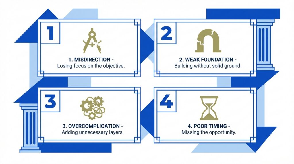 A warning graphic highlighting typical errors that can hurt a DIY project.