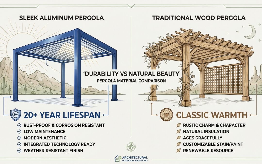 A hero graphic contrasting modern aluminum durability with classic wood beauty.