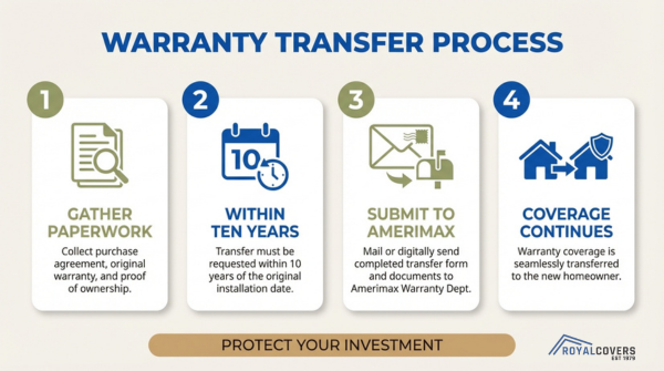 Alumawood warranty transfer process with steps for paperwork and Amerimax submission