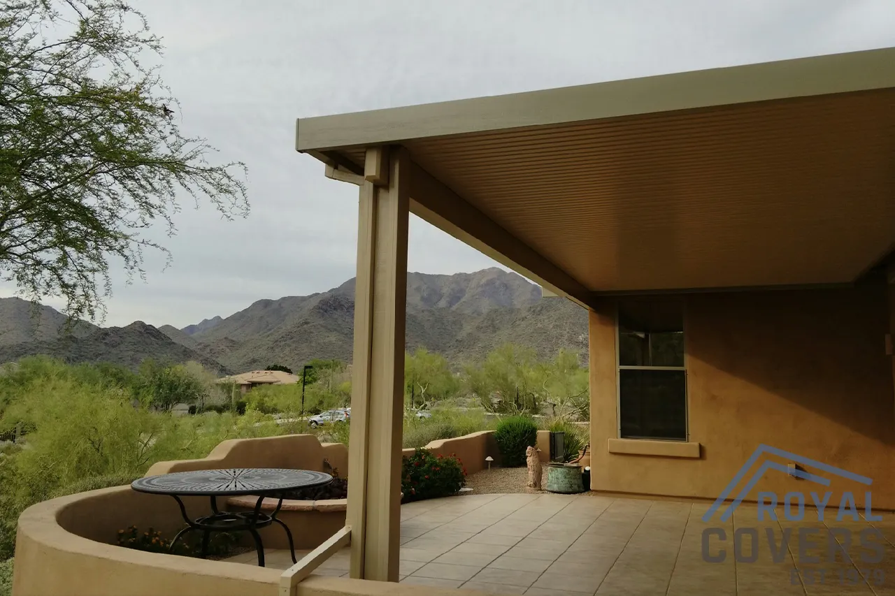 solid Solid Alumawood patio cover providing full shade over a Phoenix patio